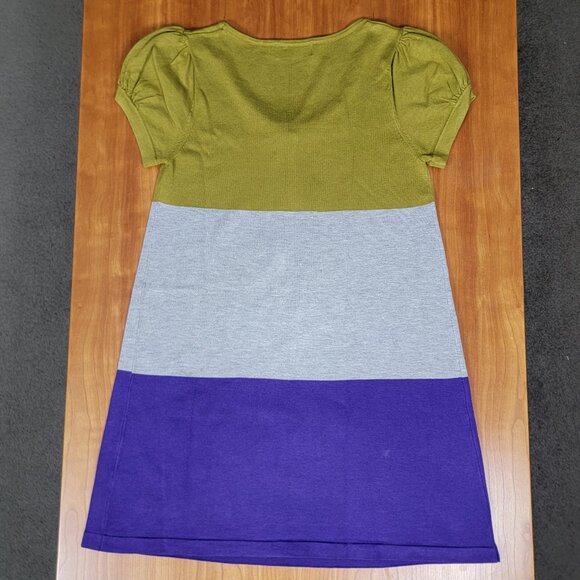 Short Sleeve Olive Grey Purple Floral Color Block Knit Dress - XS - Picture 7 of 9